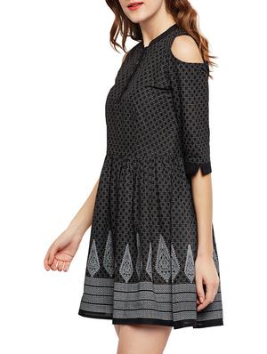 black cotton fit & flare dress - 14681661 - Standard Image - 3