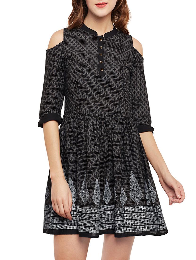 black cotton fit & flare dress - 14681661 - Zoom Image - 2