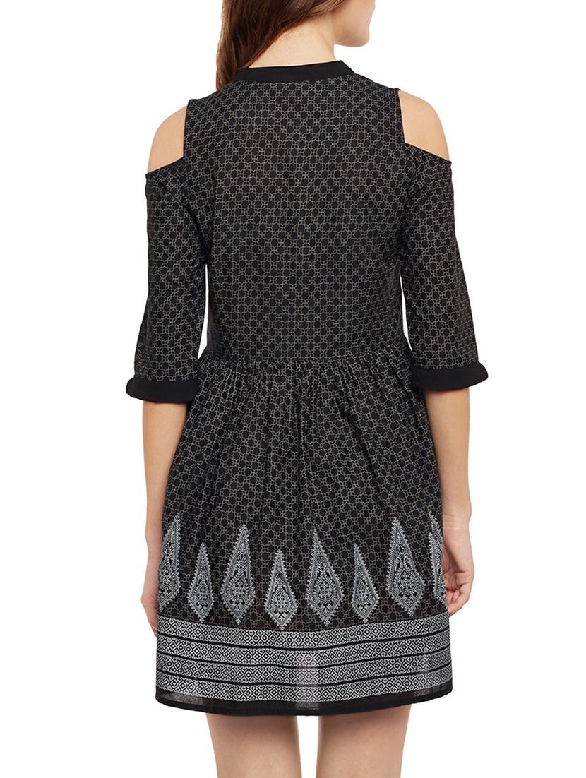 black cotton fit & flare dress - 14681661 - Zoom Image - 4