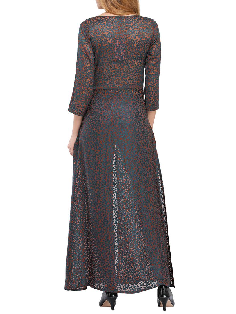 blue velvet high slit kurta - 14683107 - Zoom Image - 3