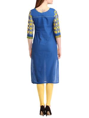 blue cotton straight kurta - 14693751 - Standard Image - 2