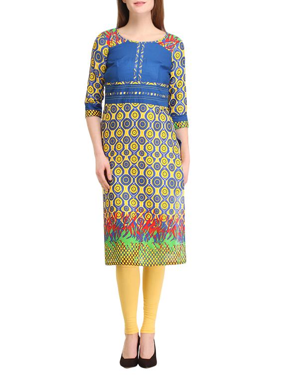 blue cotton straight kurta - 14693751 - Zoom Image - 1