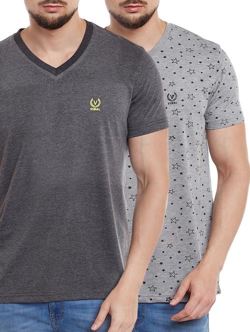 grey cotton combos t-shirt (set of 2) - 14697725 - Very Small Image - 1