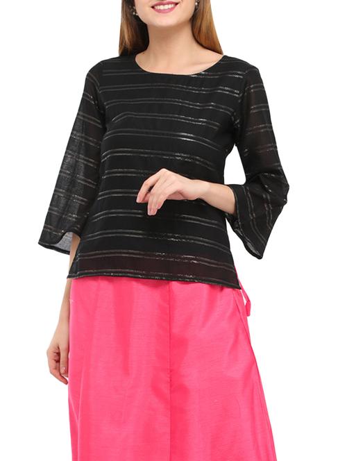 metallic striped bell sleeved top - 14698314 - Standard Image - 1