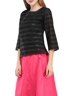 metallic striped bell sleeved top - 14698314 - Standard Image - 2