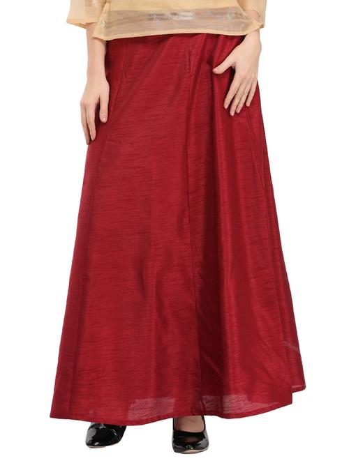 maroon silk blend a-line skirt - 14703857 - Standard Image - 1