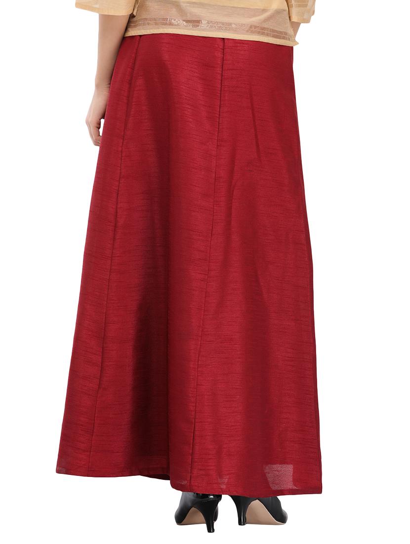 maroon silk blend a-line skirt - 14703857 - Zoom Image - 3