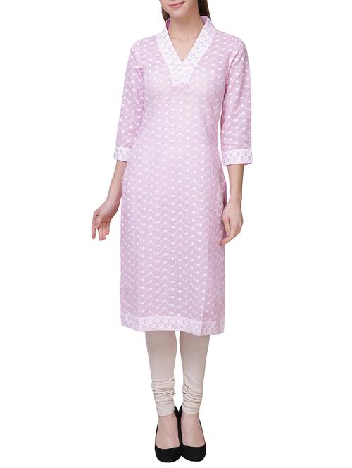 pink cotton straight kurta - 14705029 - Standard Image - 1
