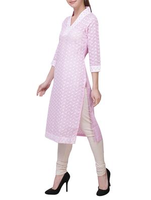 pink cotton straight kurta - 14705029 - Standard Image - 2