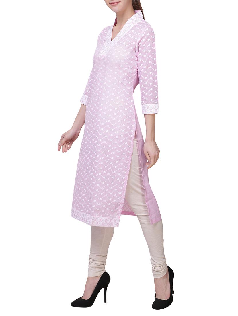 pink cotton straight kurta - 14705029 - Zoom Image - 2
