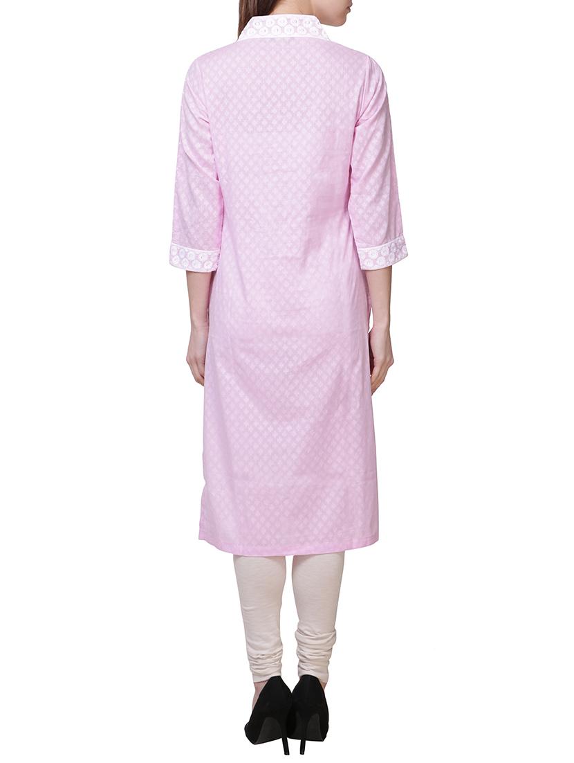 pink cotton straight kurta - 14705029 - Zoom Image - 3