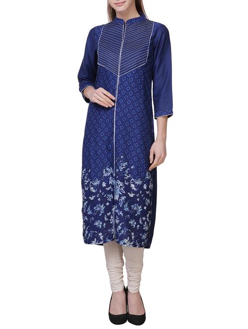 blue viscose straight kurta - 14705031 - Standard Image - 1