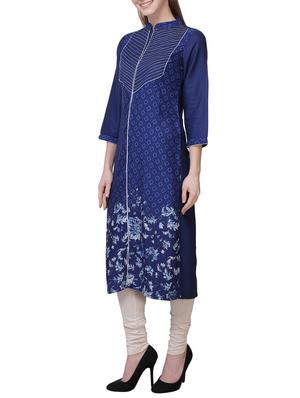 blue viscose straight kurta - 14705031 - Standard Image - 2