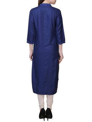 blue viscose straight kurta - 14705031 - Standard Image - 3