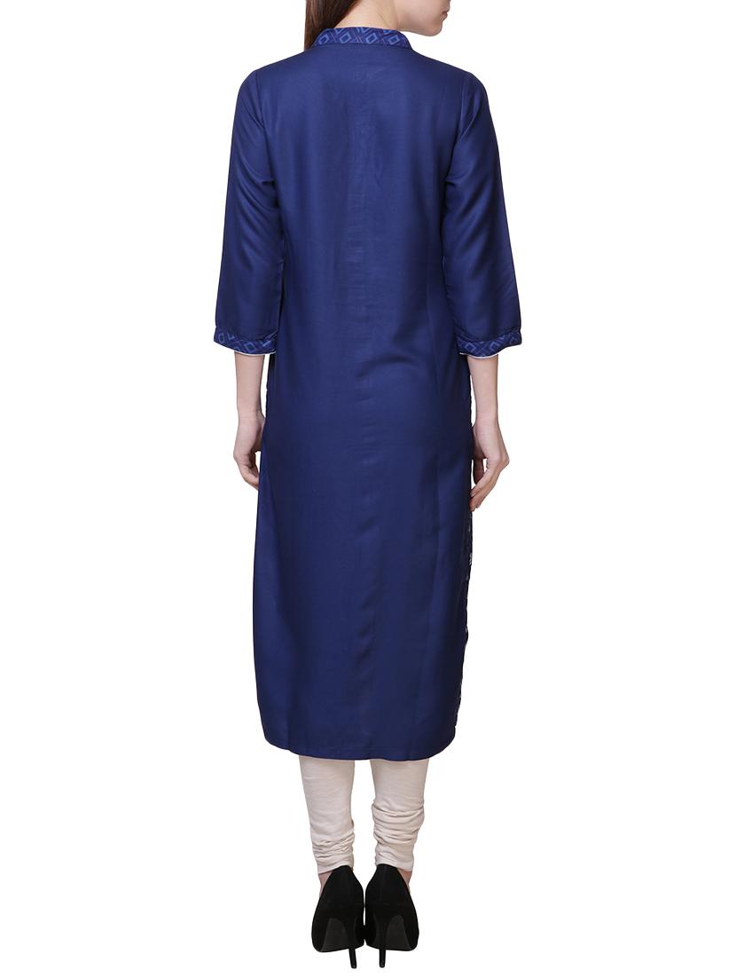 blue viscose straight kurta - 14705031 - Zoom Image - 3