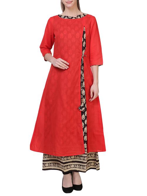 orange cotton layered kurta - 14705032 - Standard Image - 1