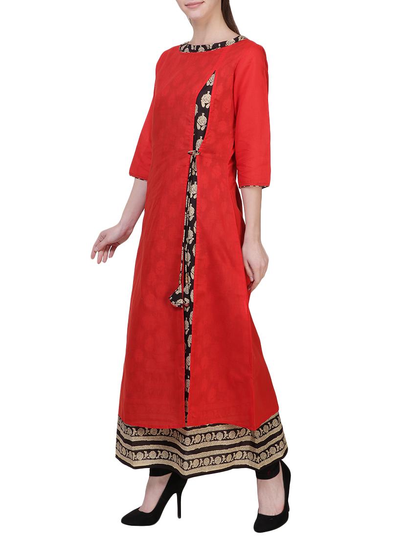 orange cotton layered kurta - 14705032 - Zoom Image - 2