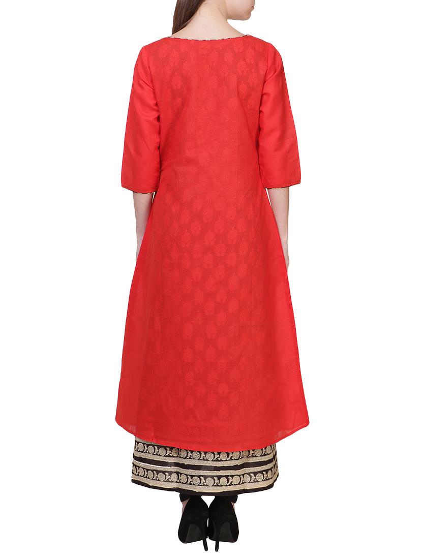 orange cotton layered kurta - 14705032 - Zoom Image - 3