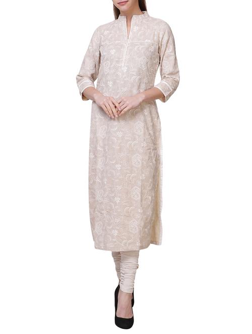 beige khadi straight kurta - 14705034 - Standard Image - 1
