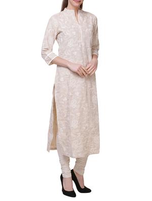 beige khadi straight kurta - 14705034 - Standard Image - 2