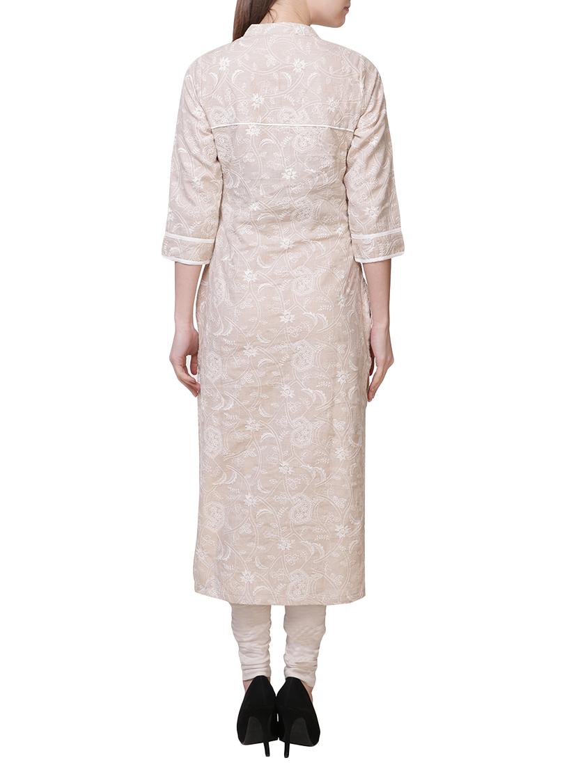 beige khadi straight kurta - 14705034 - Zoom Image - 3