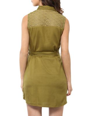 lace yoke belted shirt collar dress - 14710167 - Standard Image - 3