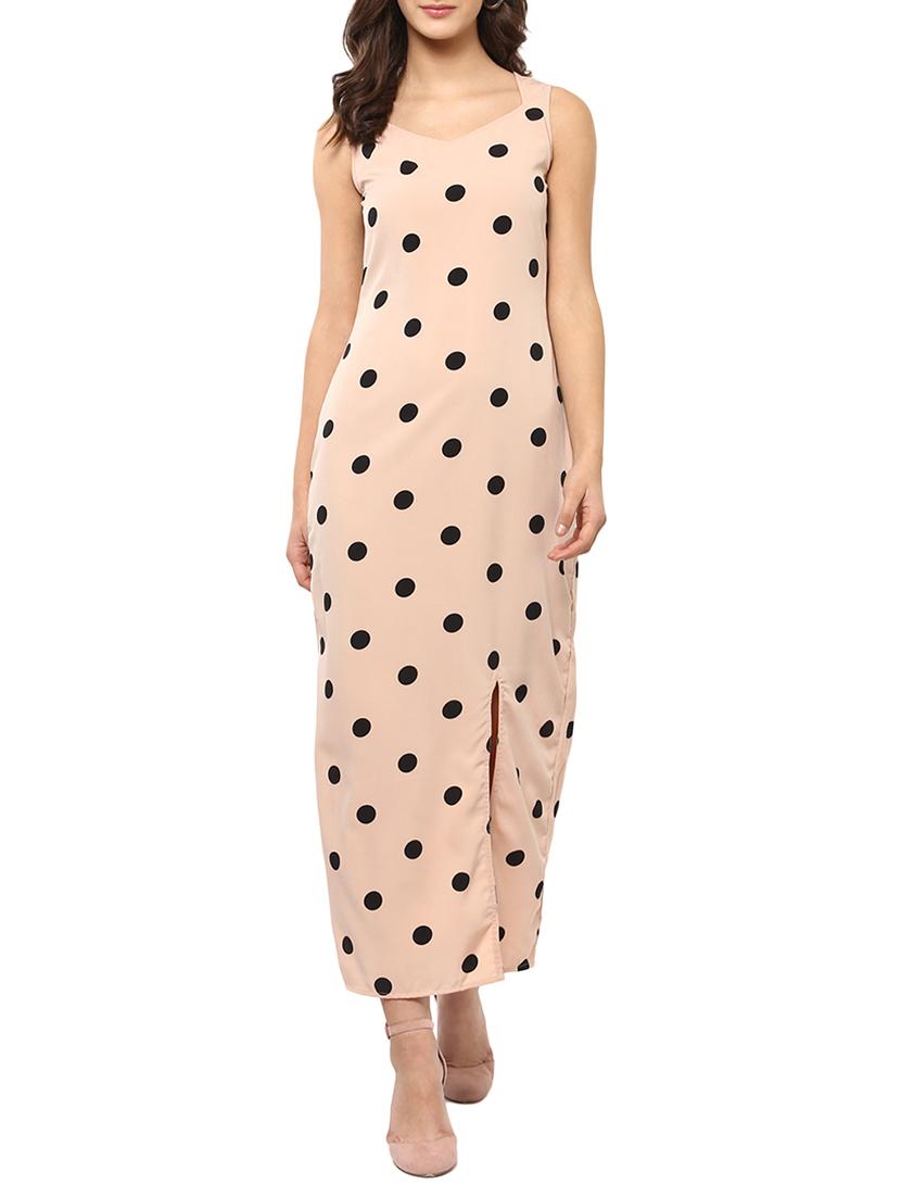 polka dot front slit maxi dress - 14710170 - Zoom Image - 1