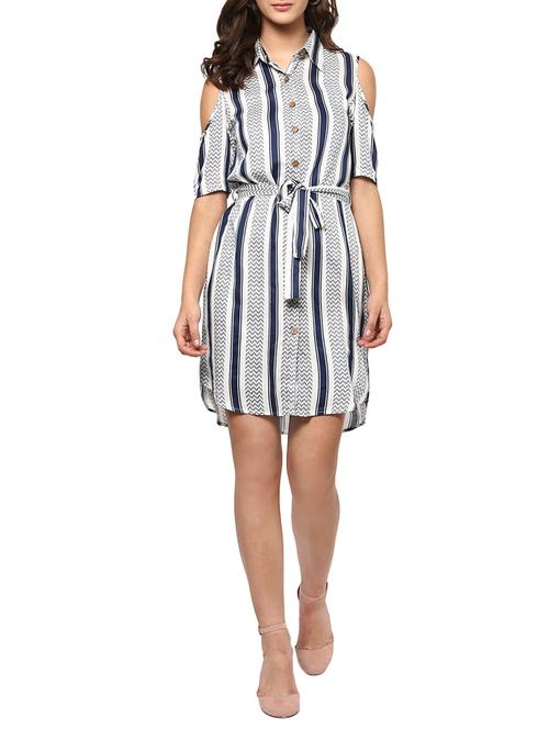 cold shoulder belted shirt dress - 14710174 - Standard Image - 1