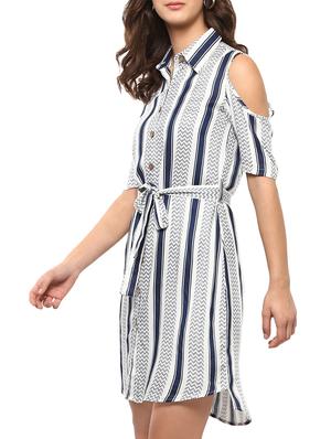 cold shoulder belted shirt dress - 14710174 - Standard Image - 3