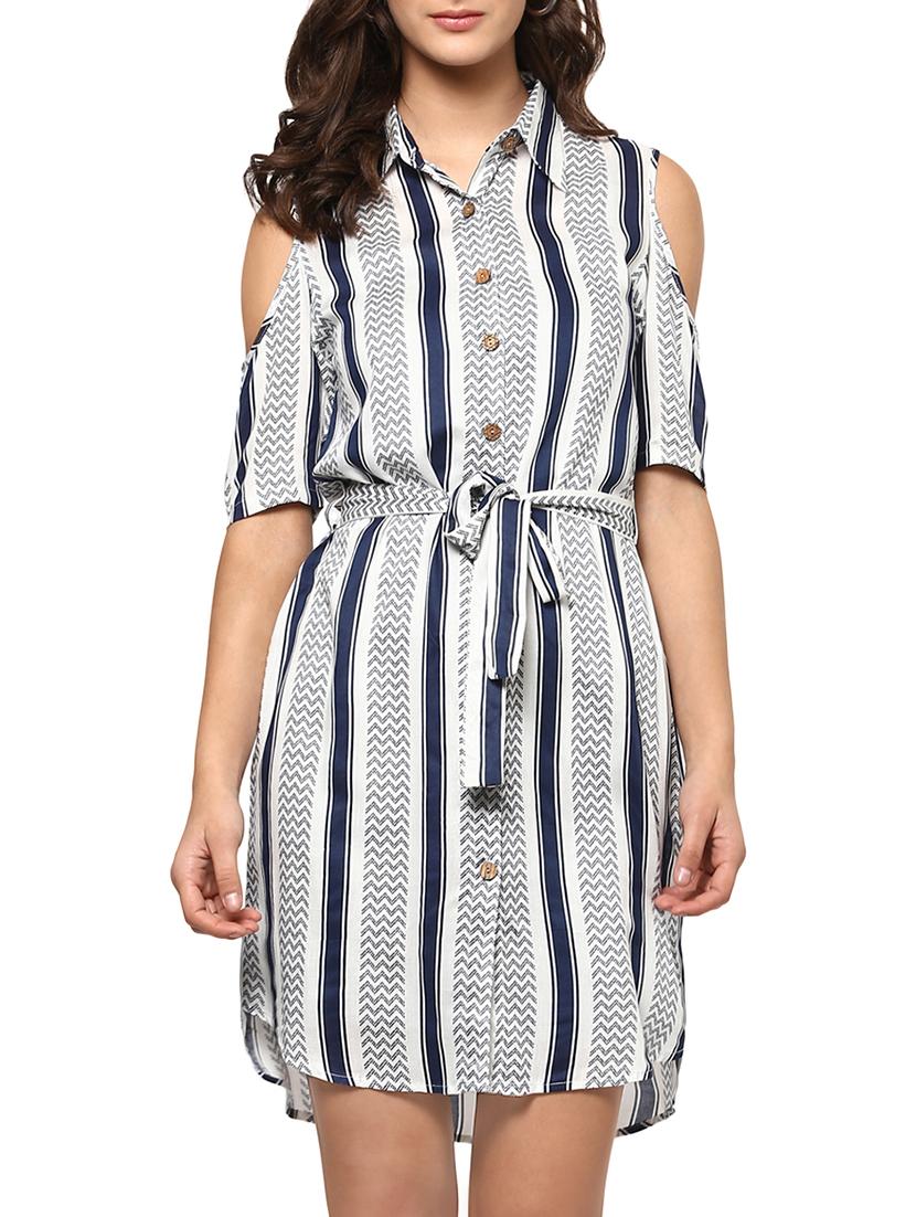 cold shoulder belted shirt dress - 14710174 - Zoom Image - 2