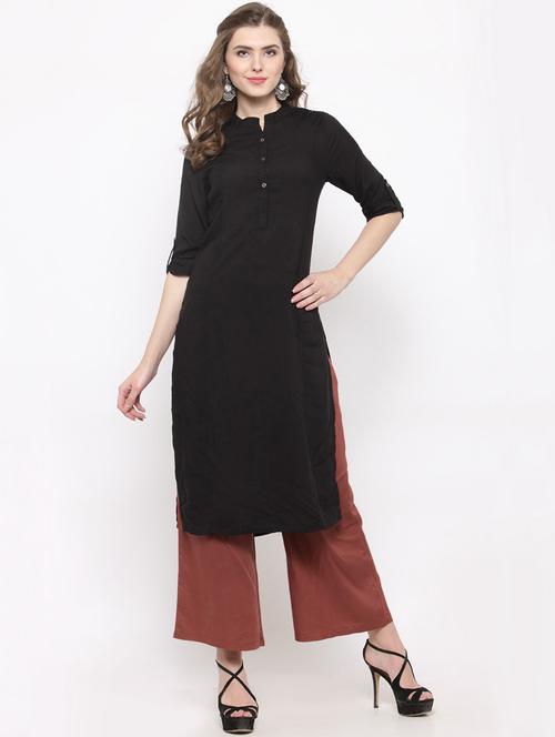 black cotton kurta palazzo set - 14712614 - Standard Image - 1