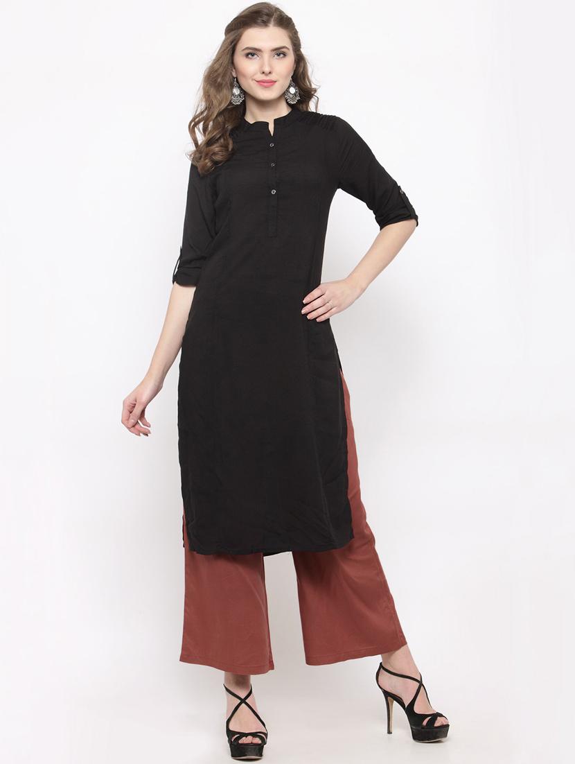 black cotton kurta palazzo set - 14712614 - Zoom Image - 1