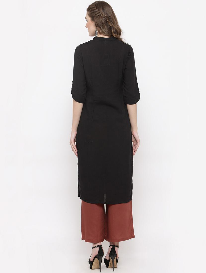 black cotton kurta palazzo set - 14712614 - Zoom Image - 3