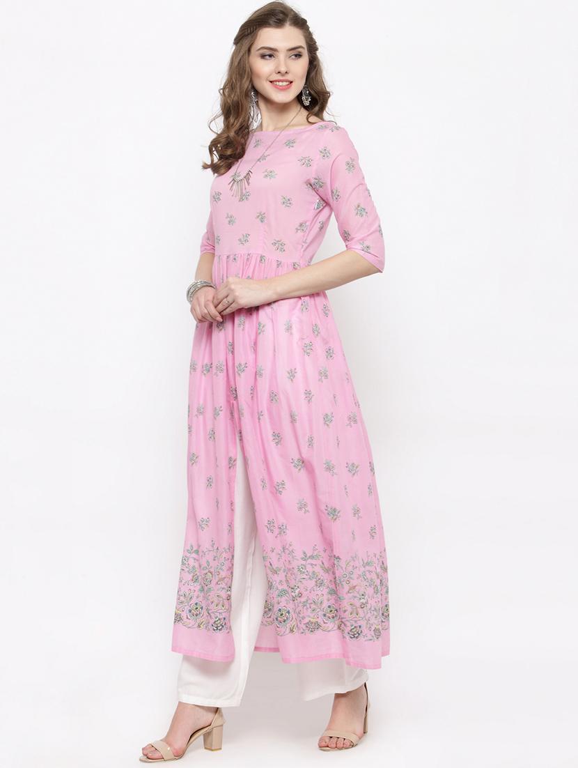 pink cotton kurta palazzo set - 14712654 - Zoom Image - 2