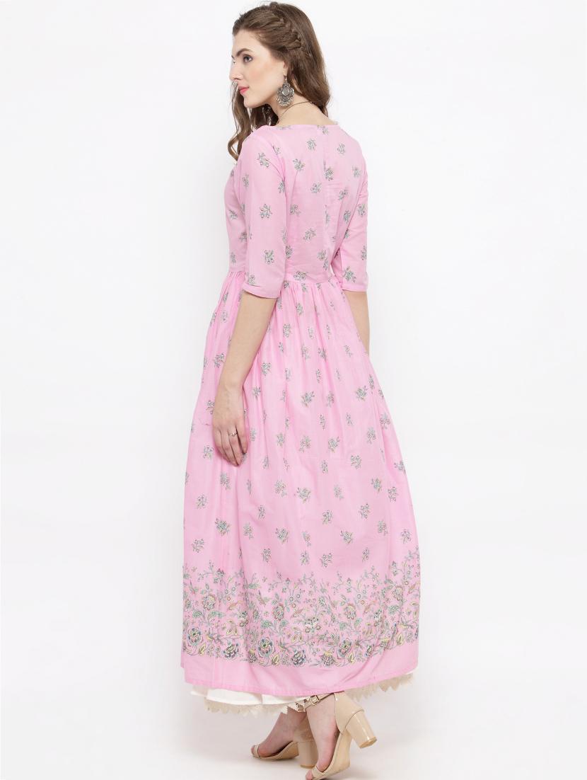 pink cotton high-slit kurta - 14712663 - Zoom Image - 3