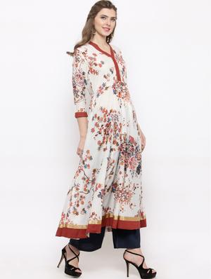 white cotton flared kurta - 14712670 - Standard Image - 2