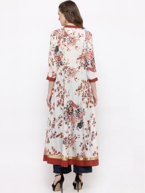 white cotton flared kurta - 14712670 - Standard Image - 3