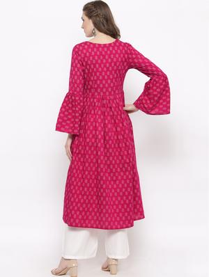 pink cotton flared kurta - 14712690 - Standard Image - 3