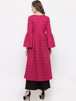 pink cotton flared kurta - 14712694 - Standard Image - 3