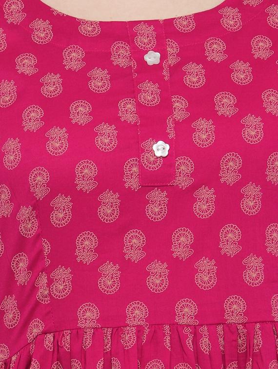 pink cotton flared kurta - 14712694 - Zoom Image - 4