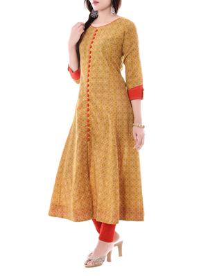 yellow cotton a-line kurta - 14715065 - Standard Image - 2