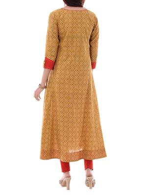 yellow cotton a-line kurta - 14715065 - Standard Image - 3