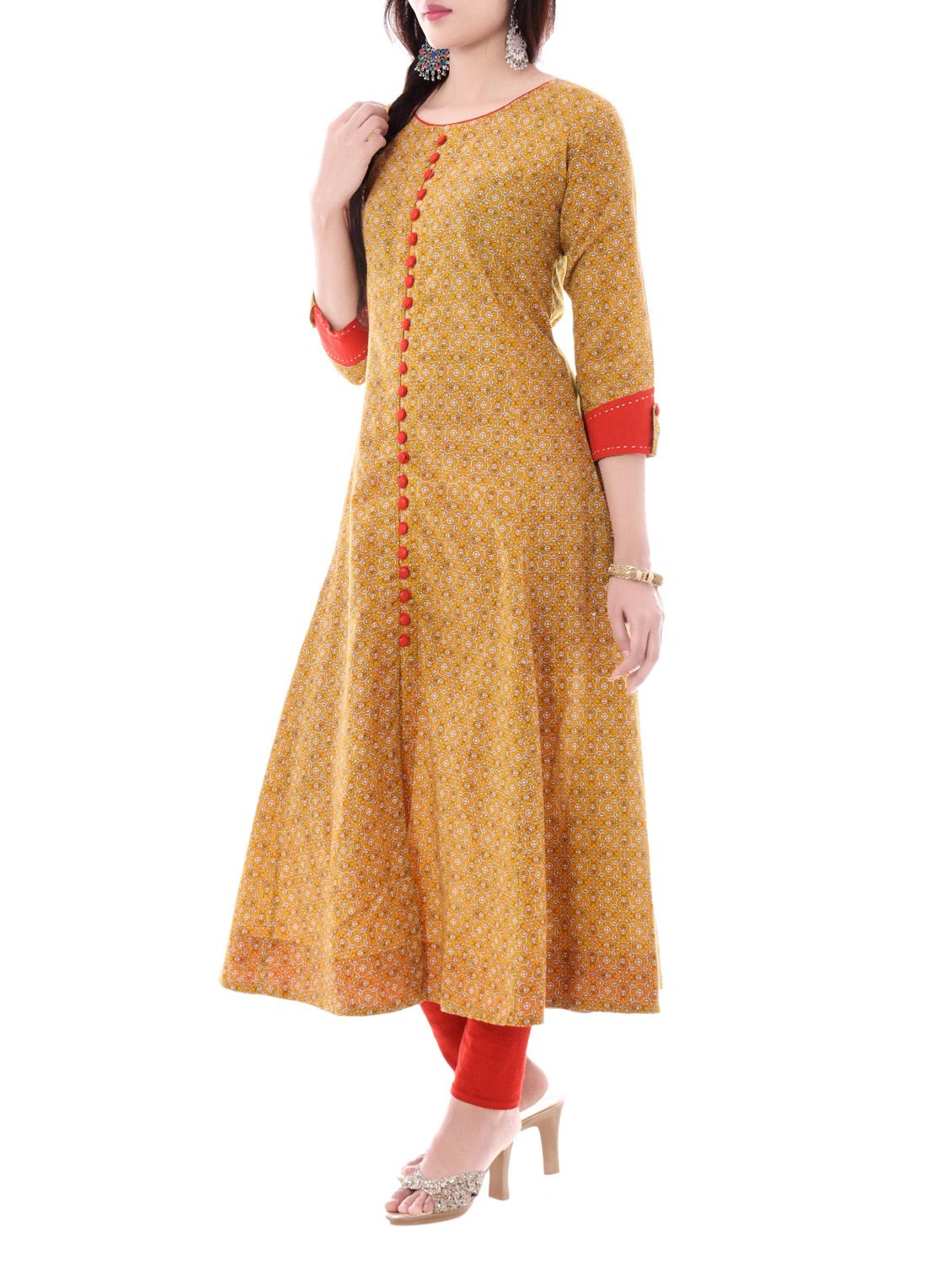 yellow cotton a-line kurta - 14715065 - Zoom Image - 2