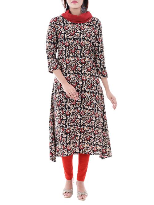 black rayon a-line kurta - 14715070 - Standard Image - 1