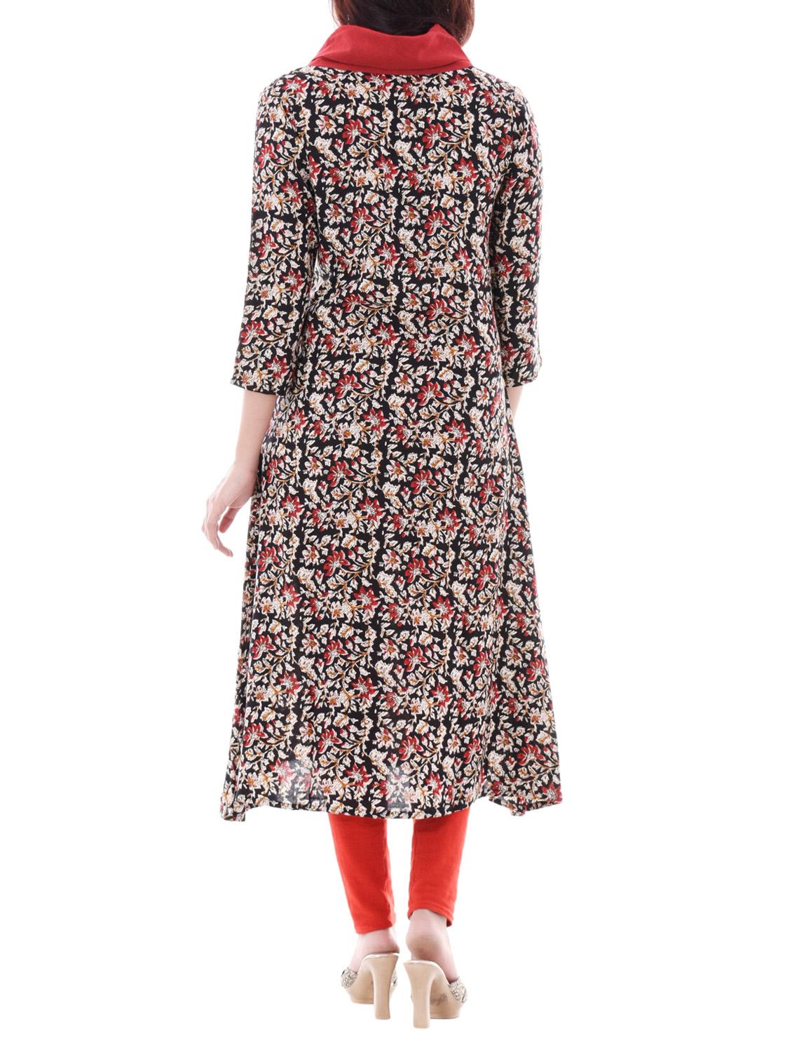 black rayon a-line kurta - 14715070 - Zoom Image - 3