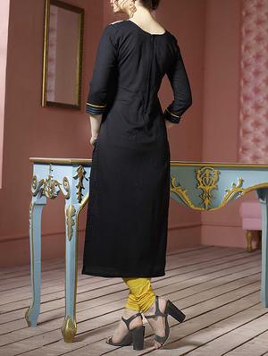 black rayon straight kurta - 14715139 - Standard Image - 3