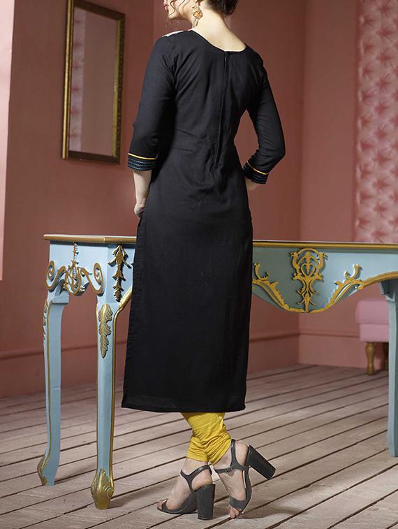 black rayon straight kurta - 14715139 - Zoom Image - 3