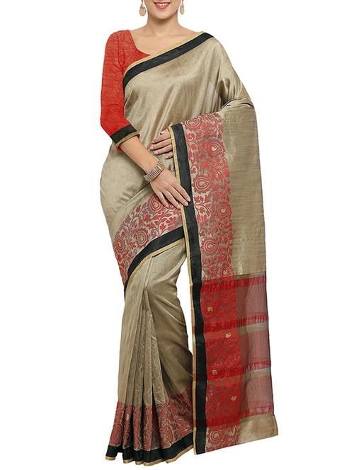 beige silk bordered saree with blouse - 14715400 - Standard Image - 1