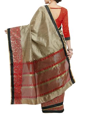 beige silk bordered saree with blouse - 14715400 - Standard Image - 2