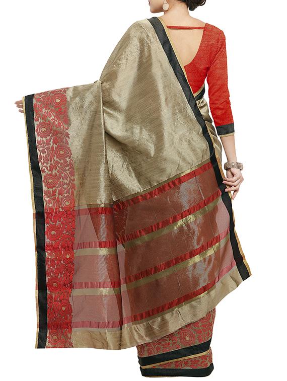 beige silk bordered saree with blouse - 14715400 - Zoom Image - 2